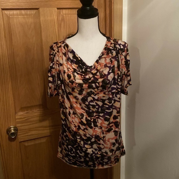 Anne Klein Tops - Anne Klein Size PM Multi-Color w/Geometric Print Dolman Sleeve Cowl Neck Blouse
